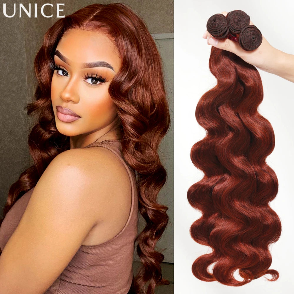 UNice Hair Reddish Brown Body Wave Bundles 1/3/4 PCS Deal 100% Human Hair Bundles Sew In Weaves 100Grams Per Bundle Hair Extensions 10-26 Inch