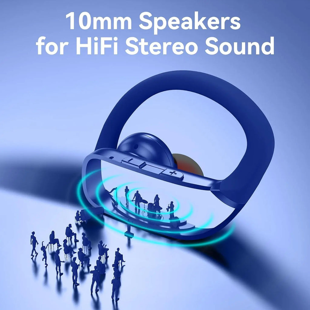Wireless Earbuds with 80H Playtime LED Display Case, Over-Ear Hook, Stereo Sound, Easy Button Controls, Sports Earphones for Running Workout Gym Blue