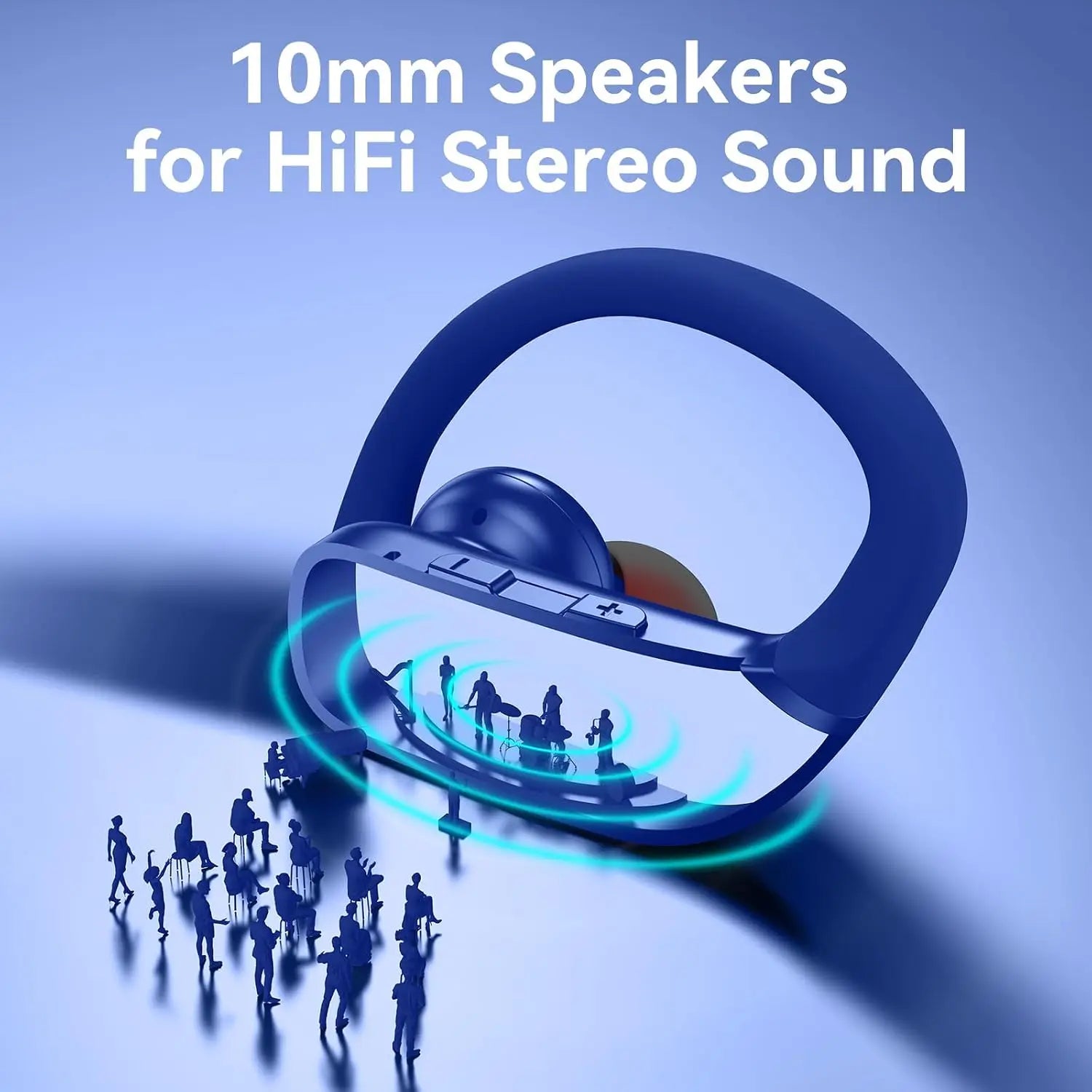 Wireless Earbuds with 80H Playtime LED Display Case, Over-Ear Hook, Stereo Sound, Easy Button Controls, Sports Earphones for Running Workout Gym Blue