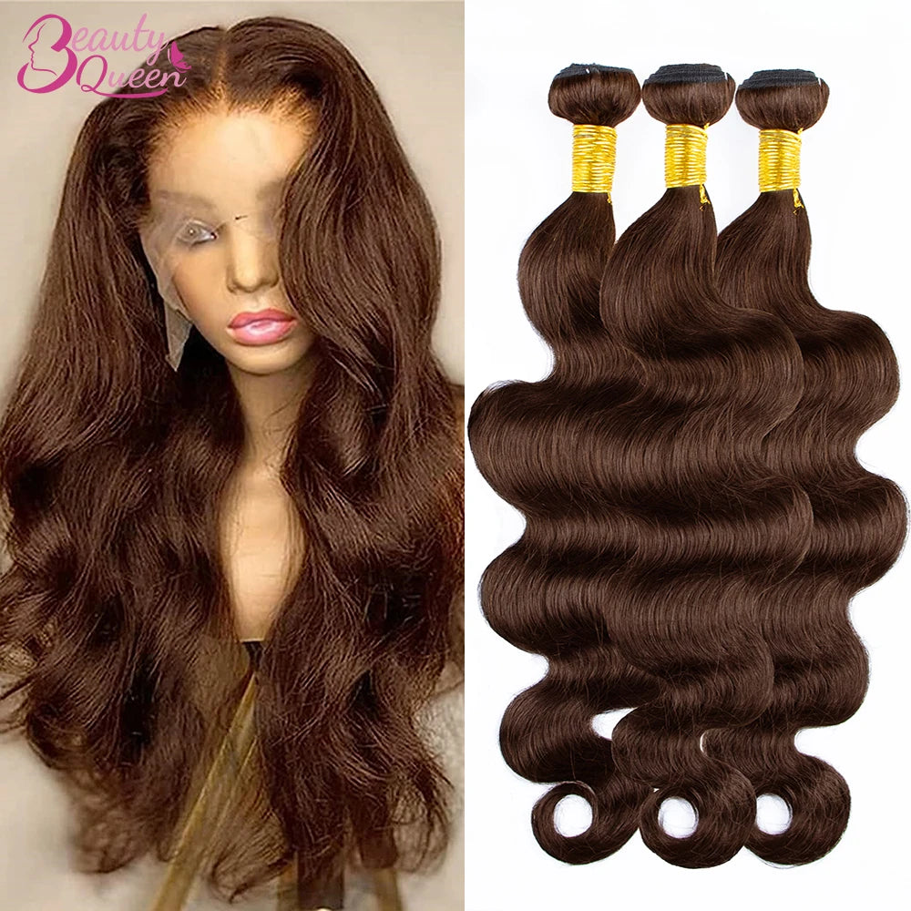 Chocolate Brown Human Hair Bundles Hair Extensions 30 Inch For Woman Body Wave Weave Peruvian Raw Human Hair Bundle #4 Color