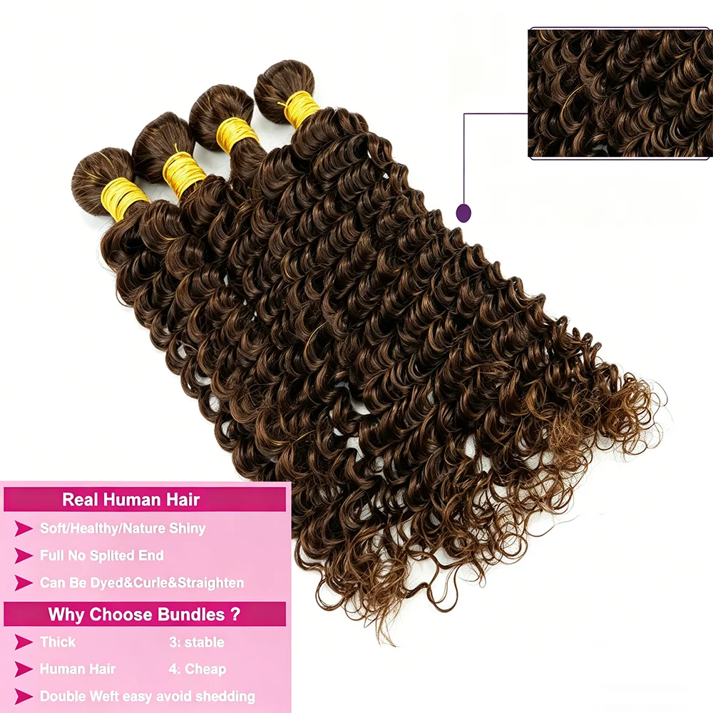 30 32 Inch #4 Dark Brown Curly Hair Bundles Deep Wave Human Hair Remy Hair Bundle Deals For Extensions Chocolate Brown Bundles