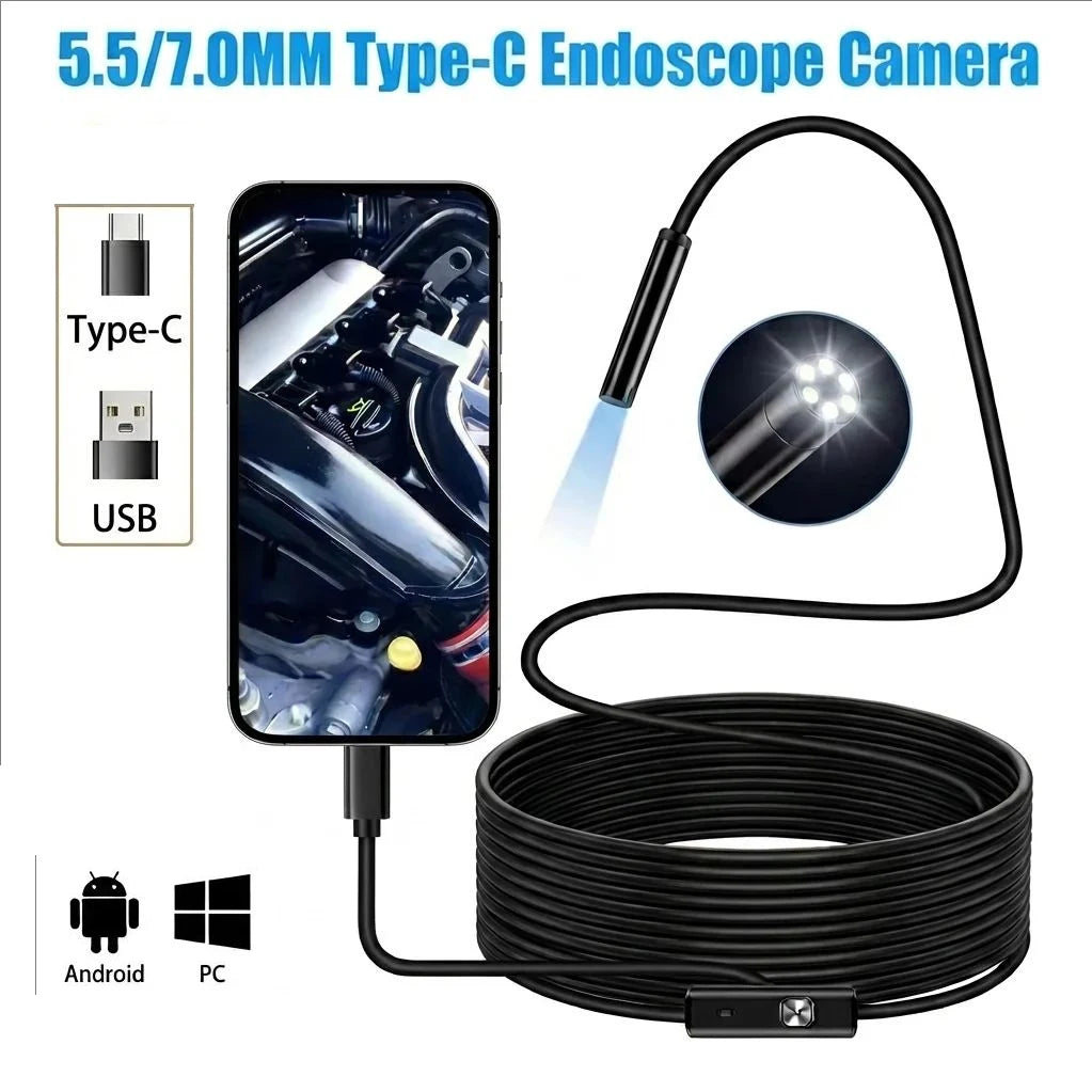 5.5/7.0MM TYPE-C Endoscope Camera  6 LEDs Adjustable USB OTG Android Flexible Inspection Borescope Cameras for Phone PC