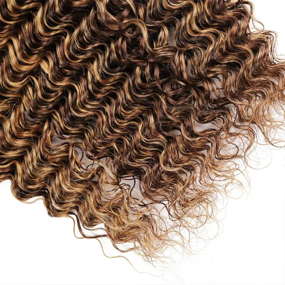 30 Inch #4/27 Color Highlight Deep Wave Bundles Human Hair Burmese Hair 1/3 Bundle Deals Ombre Brown Curly Bundles For Extension