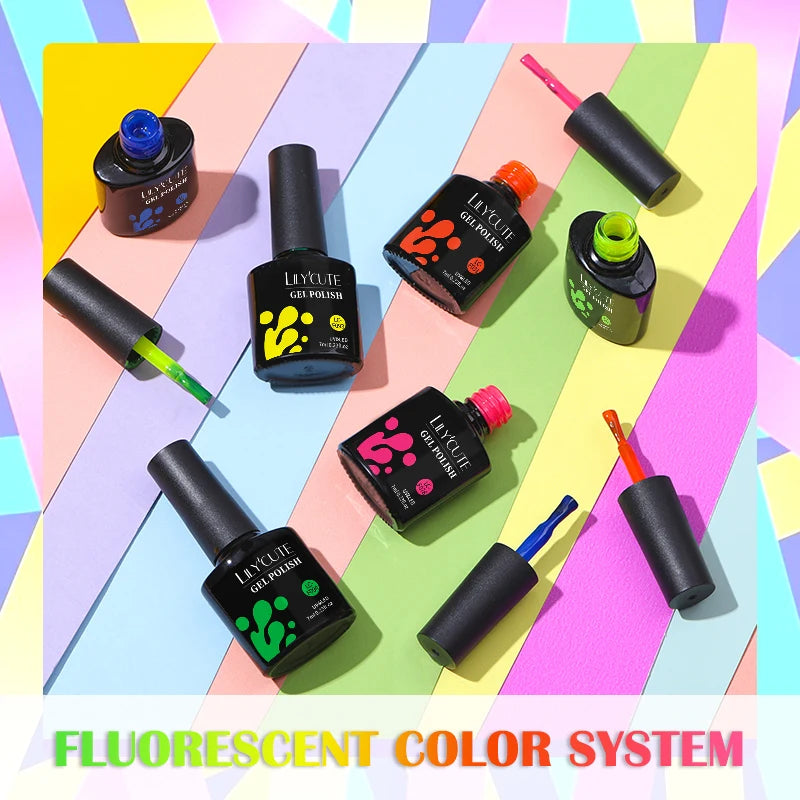 LILYCUTE 7ml Colorful Gel Nail Polish Long Lasting For Manicure Semi Permanent Base Top Coat Nail Art UV Gel Varnish
