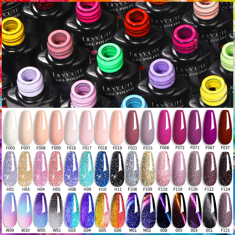 LILYCUTE 7ml Colorful Gel Nail Polish Long Lasting For Manicure Semi Permanent Base Top Coat Nail Art UV Gel Varnish