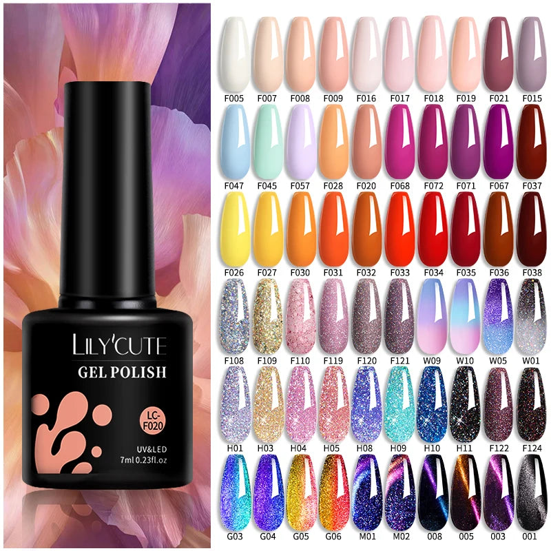 LILYCUTE 7ml Colorful Gel Nail Polish Long Lasting For Manicure Semi Permanent Base Top Coat Nail Art UV Gel Varnish