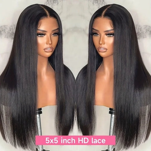 13x4 Bone Straight HD Transparent for Front Human Hair Wig Pre Plucked Baby Hair Natural 150% Density Long Length Virgin Remy