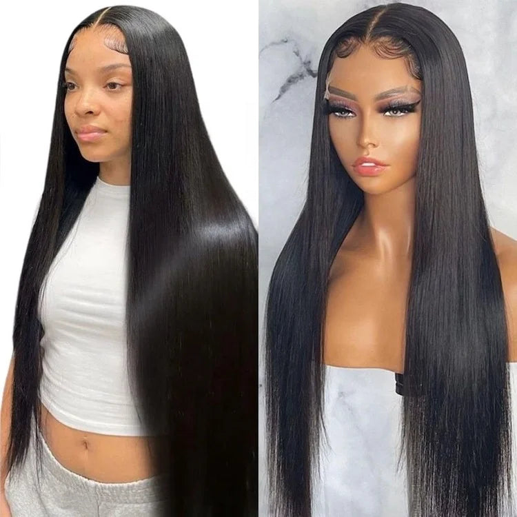 13x4 Bone Straight HD Transparent for Front Human Hair Wig Pre Plucked Baby Hair Natural 150% Density Long Length Virgin Remy