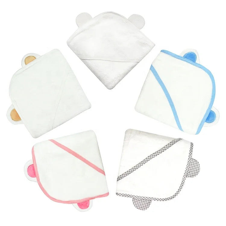 Wholesale Hot Sale Kids Bath Blanket White Baby Hooded Towels Thick Towel Plain Dyed Bamboo Baby Hooded Towel