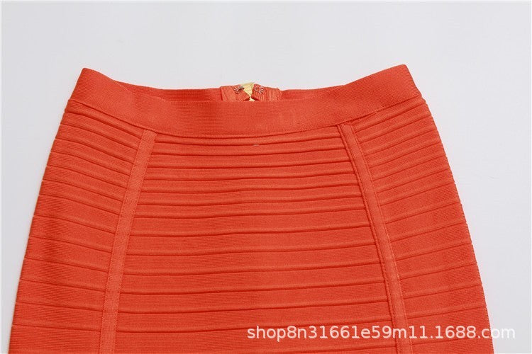 Amazon Aliexpress Best-Selling 16-Color Bandage Skirt Stripesd Zipper Double-Open Sexy High-Waist Hip Skirt Skirt