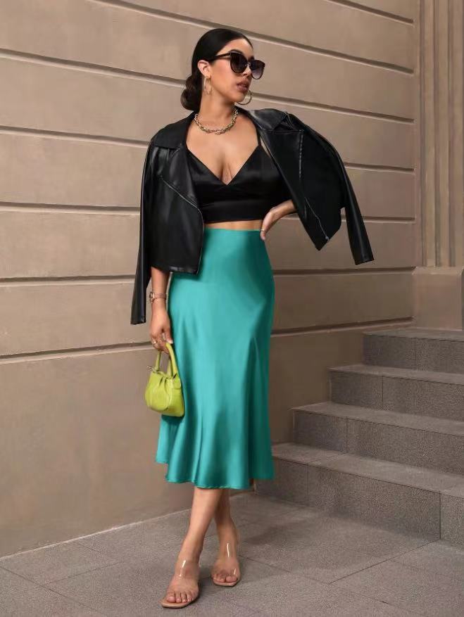 Hip-Covering Fishtail Skirt Satin Mid-Length Skirt Spring and Summer New European and American Cross-Border Women's Clothing Manufacturer Direct