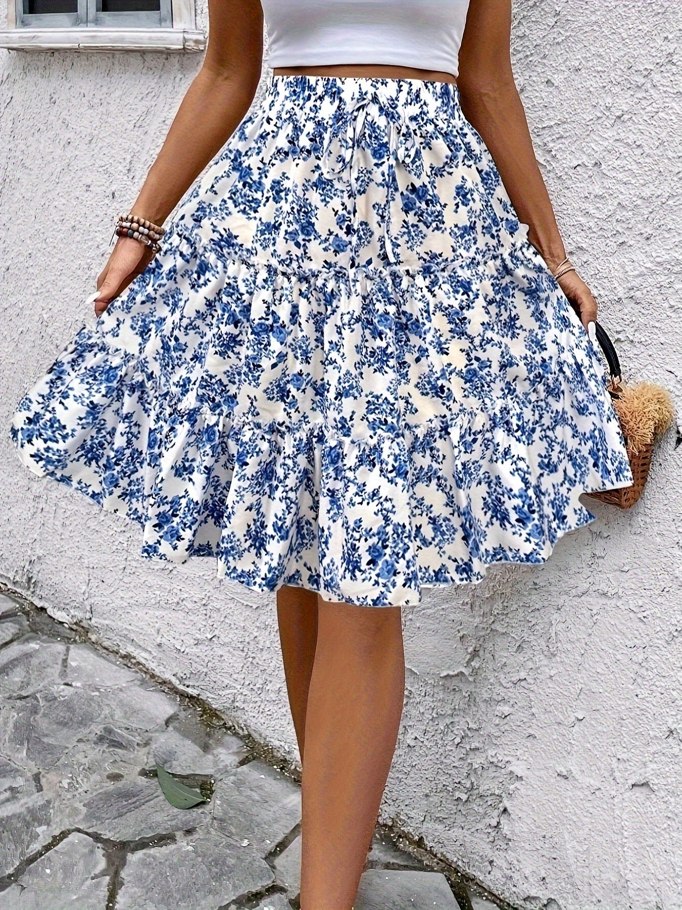 2025 Spring/Summer European and American Cross-Border New Floral Fashion Women's Wide-Leg Shorts with Drape, Versatile Casual Skirt Pants