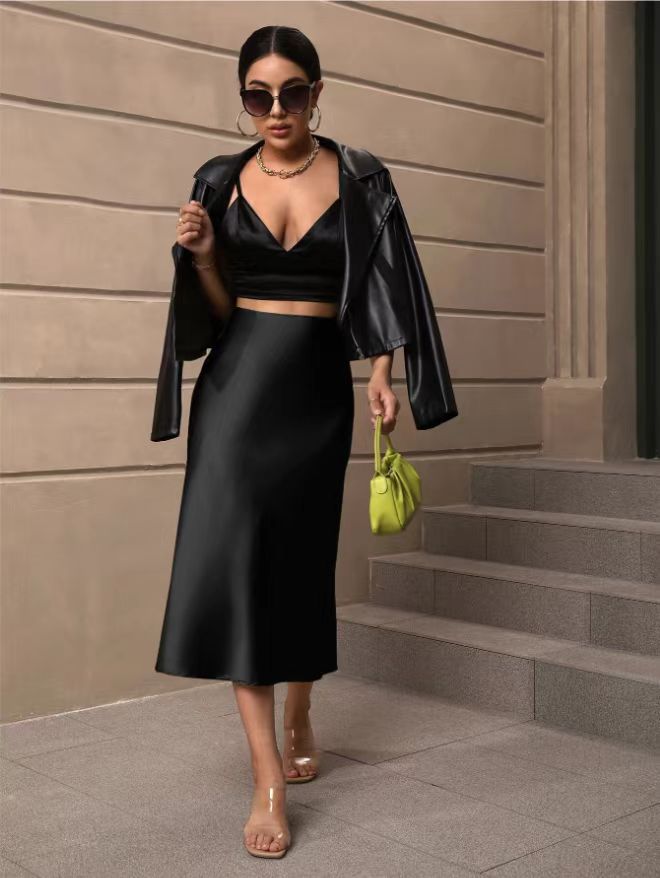 Hip-Covering Fishtail Skirt Satin Mid-Length Skirt Spring and Summer New European and American Cross-Border Women's Clothing Manufacturer Direct