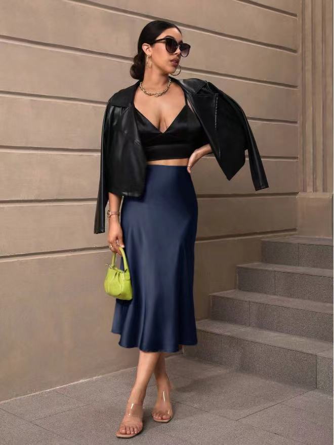 Hip-Covering Fishtail Skirt Satin Mid-Length Skirt Spring and Summer New European and American Cross-Border Women's Clothing Manufacturer Direct