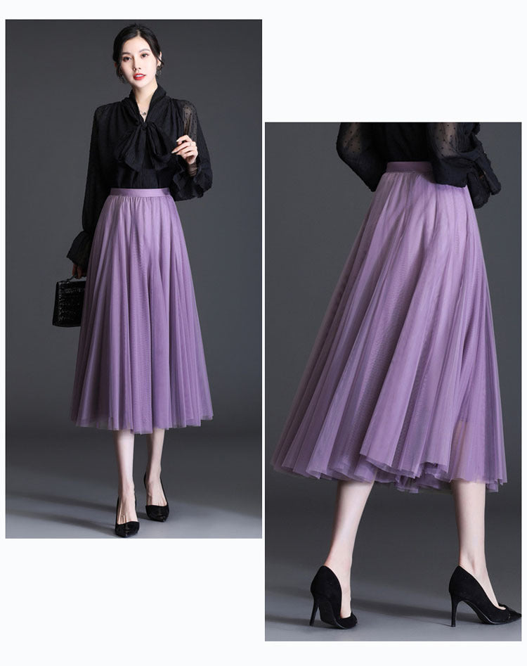 Mesh Skirt Long Skirt Mid-length A- line Skirt Summer Square Dance Skirt 720 Degree Large Swing Skirt in stock Hair