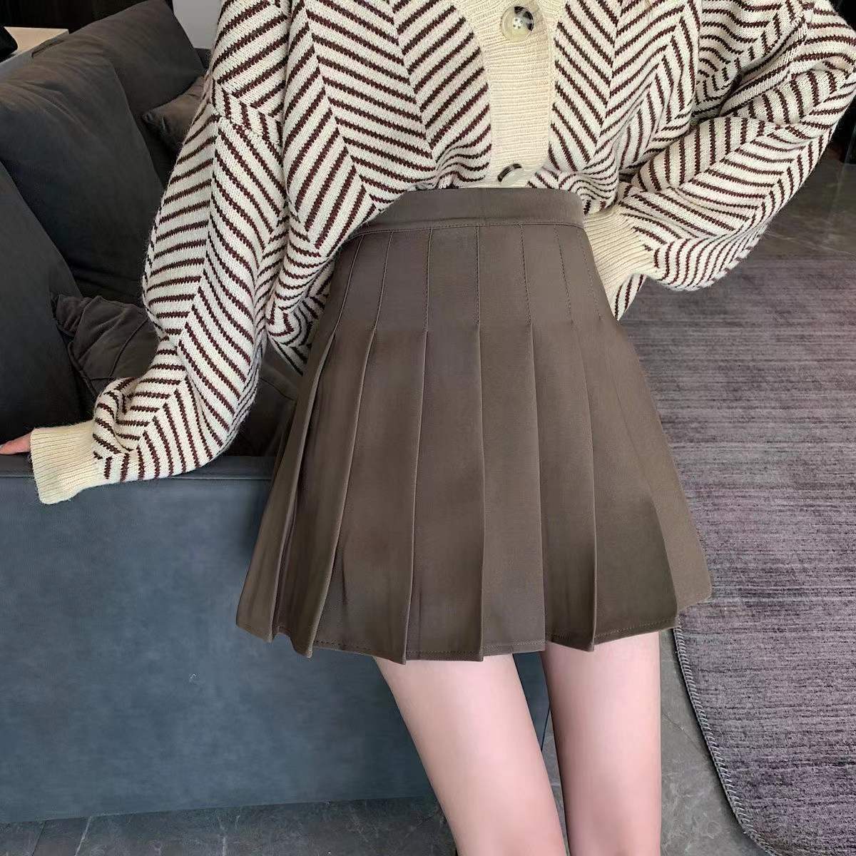 White jk pleated skirt spring and autumn preppy style high waist A- line skirt slimming versatile skirt women's gray short skirt