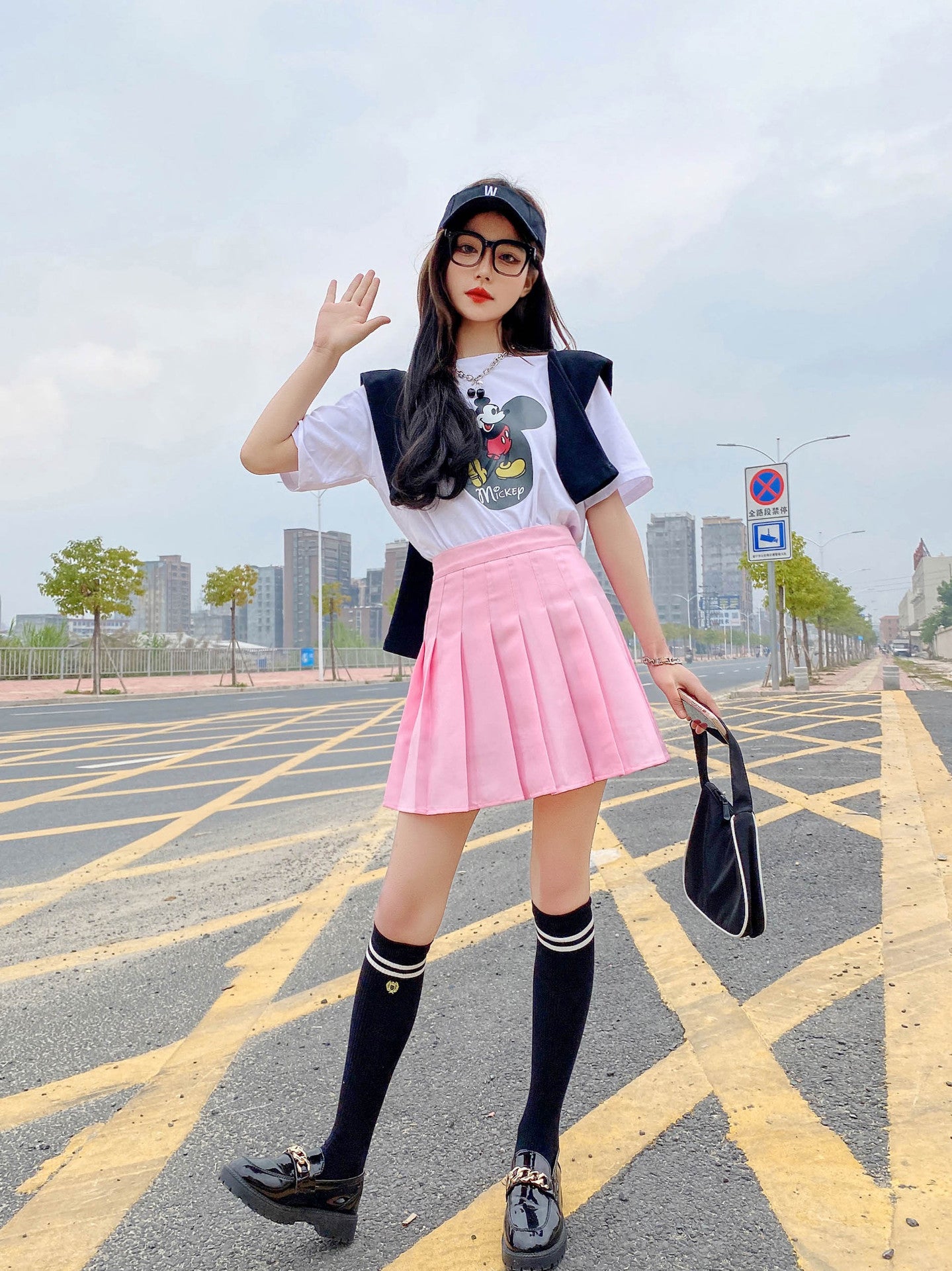 White jk pleated skirt spring and autumn preppy style high waist A- line skirt slimming versatile skirt women's gray short skirt