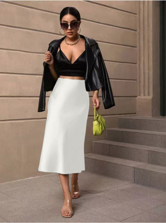 Hip-Covering Fishtail Skirt Satin Mid-Length Skirt Spring and Summer New European and American Cross-Border Women's Clothing Manufacturer Direct