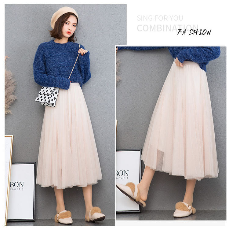 Mesh Skirt Long Skirt Mid-length A- line Skirt Summer Square Dance Skirt 720 Degree Large Swing Skirt in stock Hair