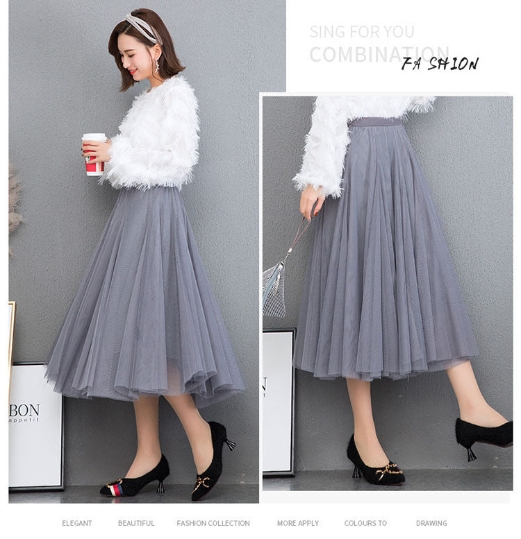 Mesh Skirt Long Skirt Mid-length A- line Skirt Summer Square Dance Skirt 720 Degree Large Swing Skirt in stock Hair