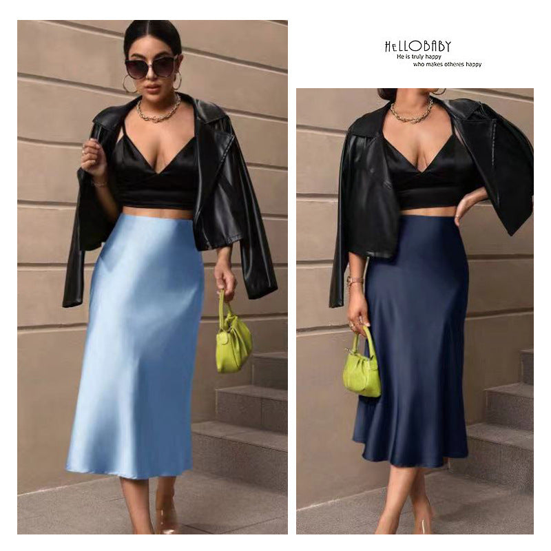 Hip-Covering Fishtail Skirt Satin Mid-Length Skirt Spring and Summer New European and American Cross-Border Women's Clothing Manufacturer Direct