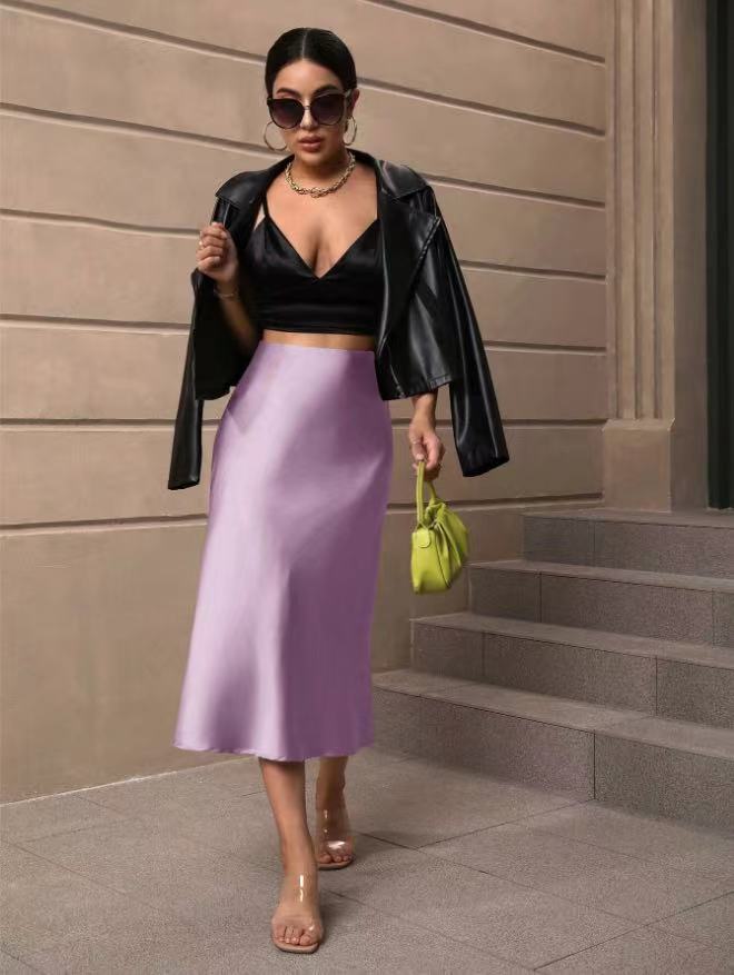Hip-Covering Fishtail Skirt Satin Mid-Length Skirt Spring and Summer New European and American Cross-Border Women's Clothing Manufacturer Direct