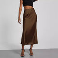 Cross-border women's clothing wholesale European and American style fashion temperament satin texture skirt Joker solid color glossy mid-length skirt