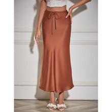 Cross-Border Amazon 2024 European and American Style Slit Satin Skirt Elastic High-Waisted Dress Slimming Fashionable Versatile