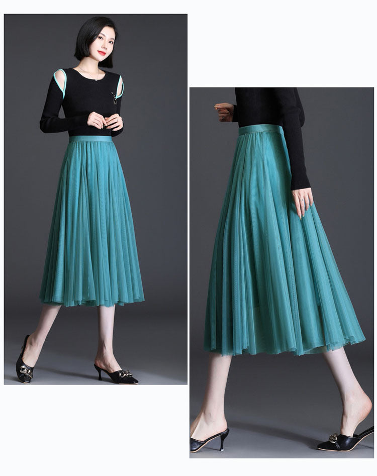 Mesh Skirt Long Skirt Mid-length A- line Skirt Summer Square Dance Skirt 720 Degree Large Swing Skirt in stock Hair