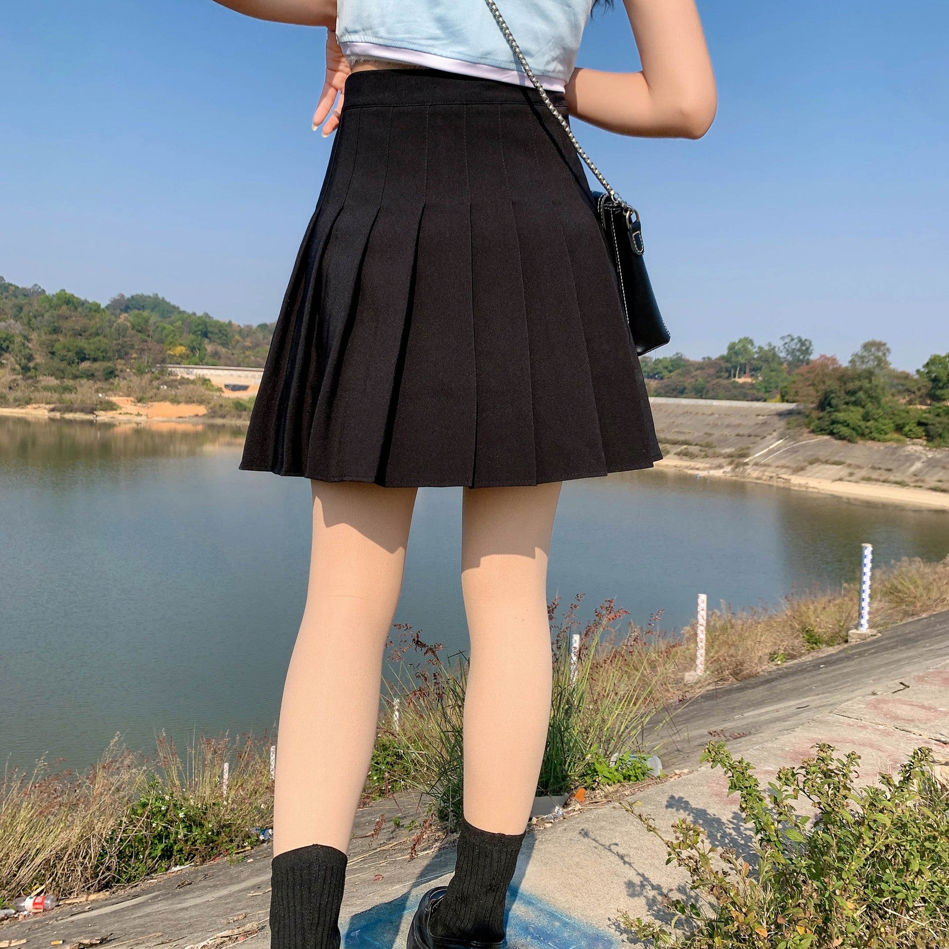 White jk pleated skirt spring and autumn preppy style high waist A- line skirt slimming versatile skirt women's gray short skirt