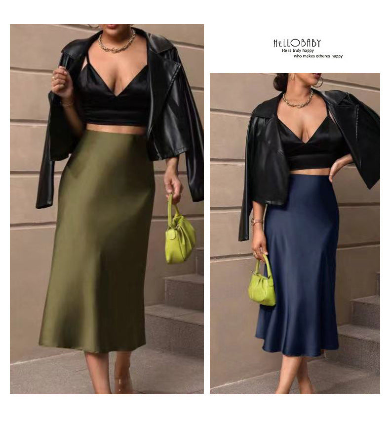 Hip-Covering Fishtail Skirt Satin Mid-Length Skirt Spring and Summer New European and American Cross-Border Women's Clothing Manufacturer Direct
