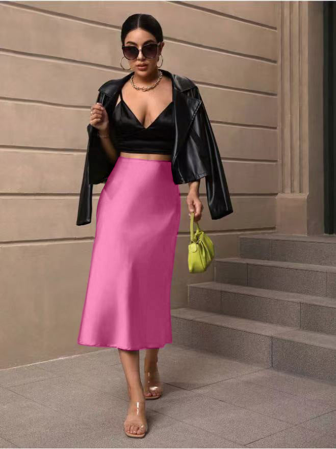 Hip-Covering Fishtail Skirt Satin Mid-Length Skirt Spring and Summer New European and American Cross-Border Women's Clothing Manufacturer Direct