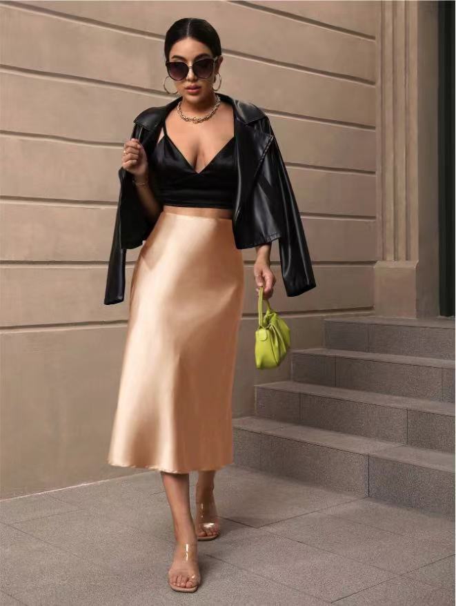 Hip-Covering Fishtail Skirt Satin Mid-Length Skirt Spring and Summer New European and American Cross-Border Women's Clothing Manufacturer Direct