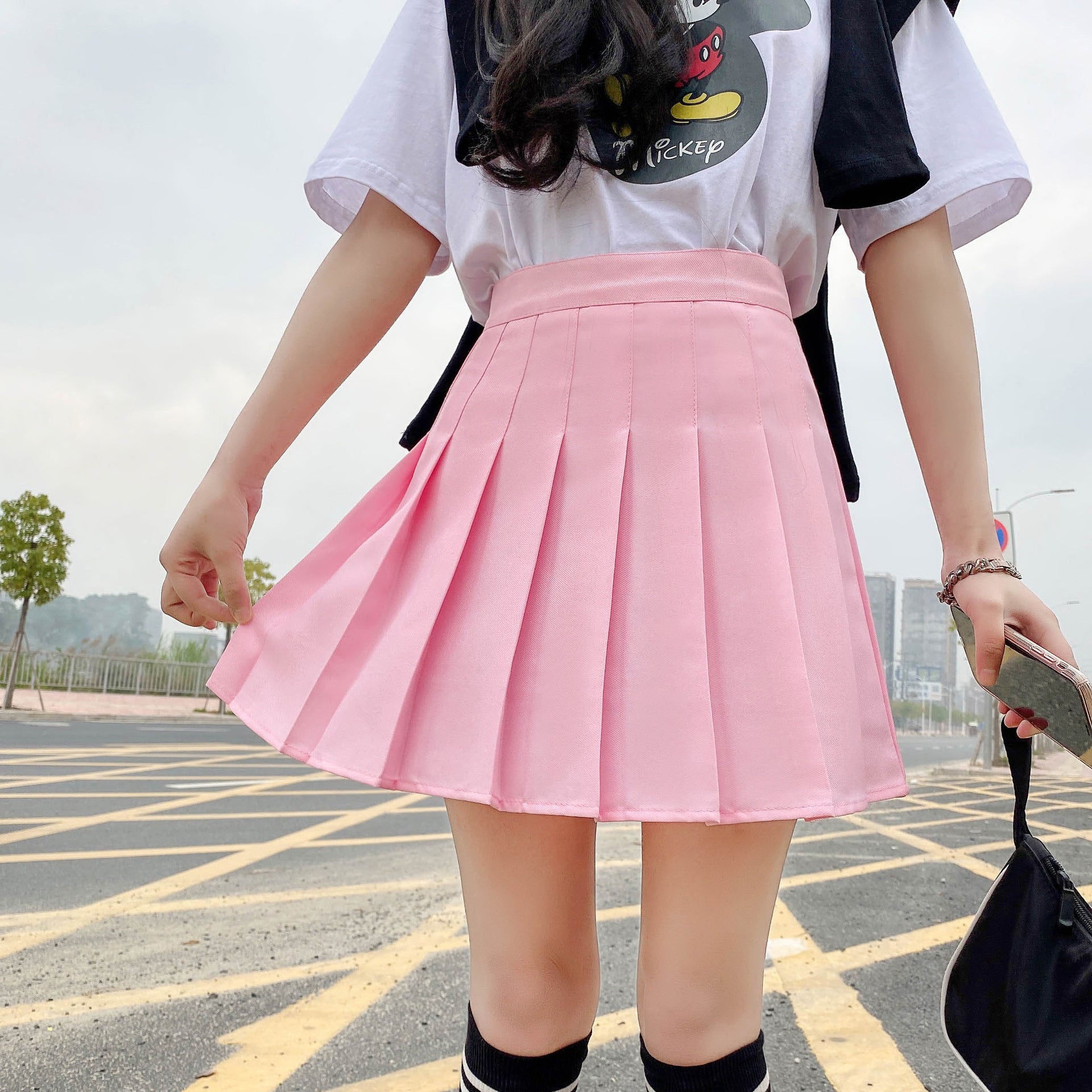 White jk pleated skirt spring and autumn preppy style high waist A- line skirt slimming versatile skirt women's gray short skirt