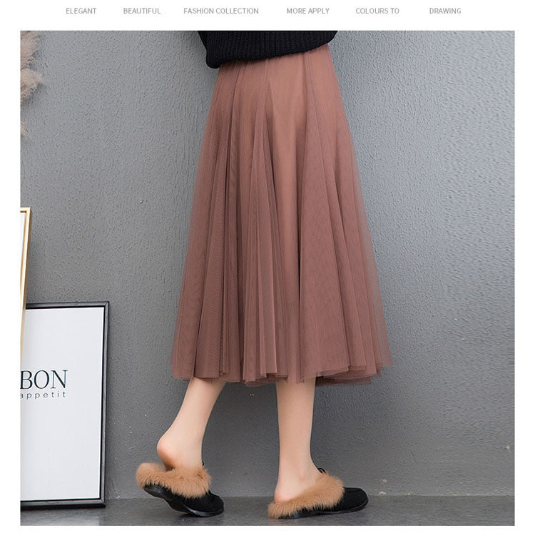 Mesh Skirt Long Skirt Mid-length A- line Skirt Summer Square Dance Skirt 720 Degree Large Swing Skirt in stock Hair
