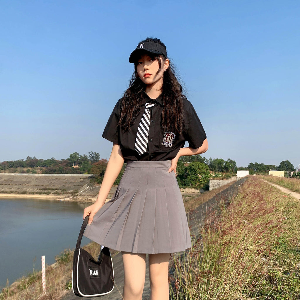 White jk pleated skirt spring and autumn preppy style high waist A- line skirt slimming versatile skirt women's gray short skirt
