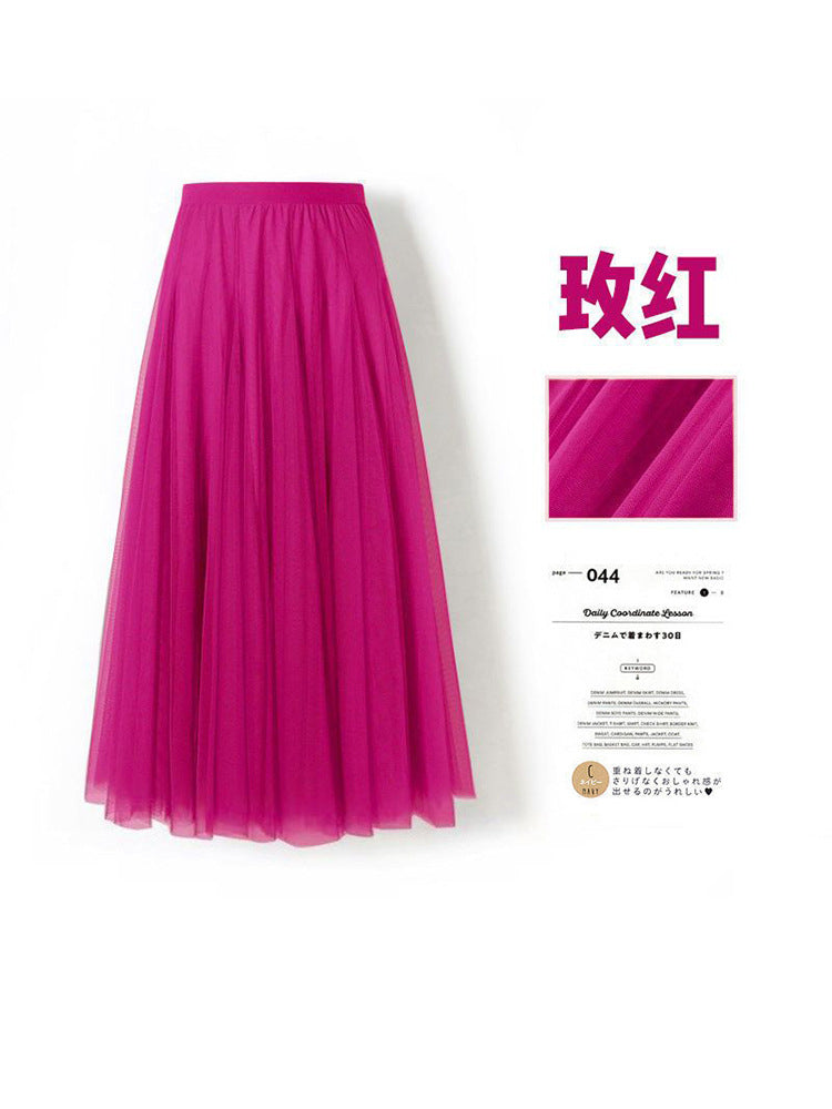 Mesh Skirt Long Skirt Mid-length A- line Skirt Summer Square Dance Skirt 720 Degree Large Swing Skirt in stock Hair