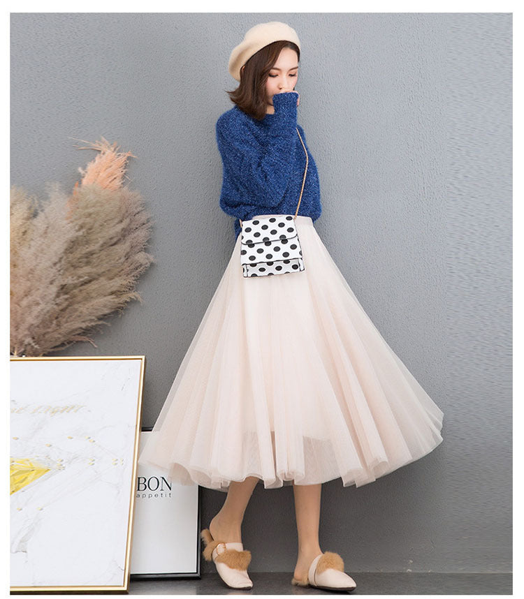 Mesh Skirt Long Skirt Mid-length A- line Skirt Summer Square Dance Skirt 720 Degree Large Swing Skirt in stock Hair