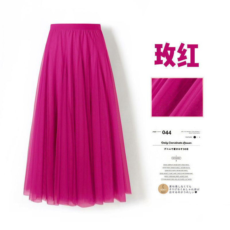 Mesh Skirt Long Skirt Mid-length A- line Skirt Summer Square Dance Skirt 720 Degree Large Swing Skirt in stock Hair