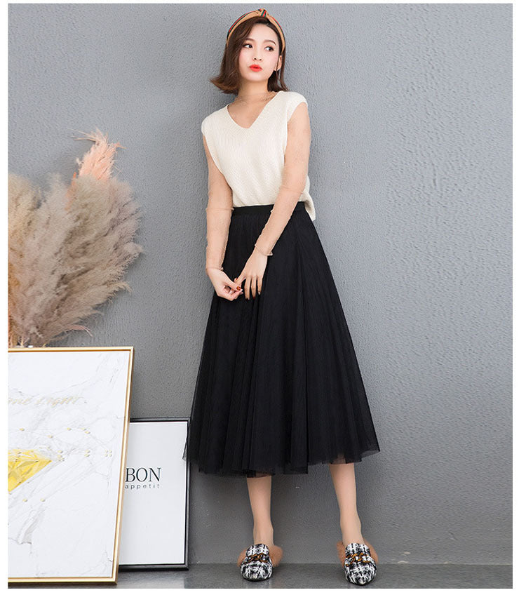 Mesh Skirt Long Skirt Mid-length A- line Skirt Summer Square Dance Skirt 720 Degree Large Swing Skirt in stock Hair