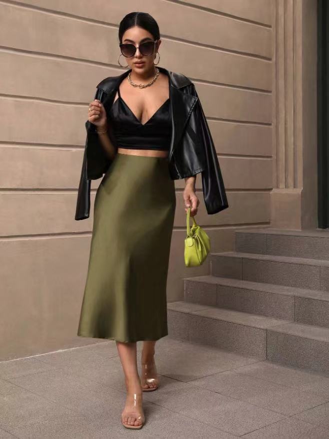 Hip-Covering Fishtail Skirt Satin Mid-Length Skirt Spring and Summer New European and American Cross-Border Women's Clothing Manufacturer Direct