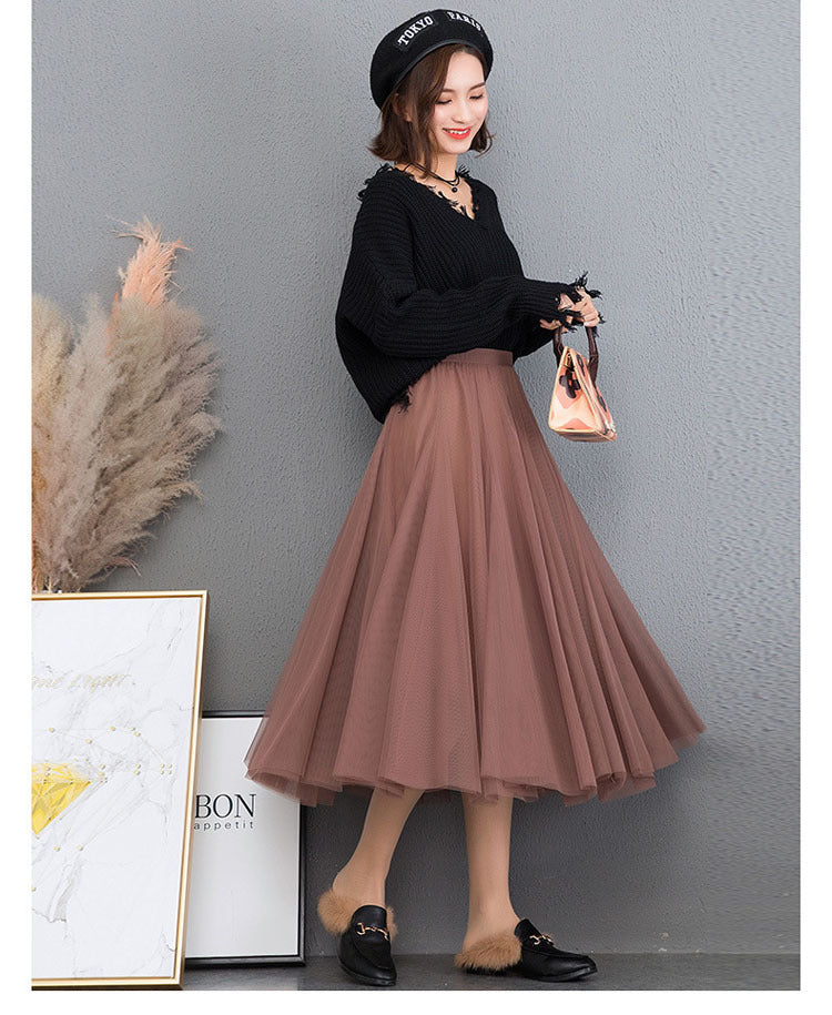 Mesh Skirt Long Skirt Mid-length A- line Skirt Summer Square Dance Skirt 720 Degree Large Swing Skirt in stock Hair