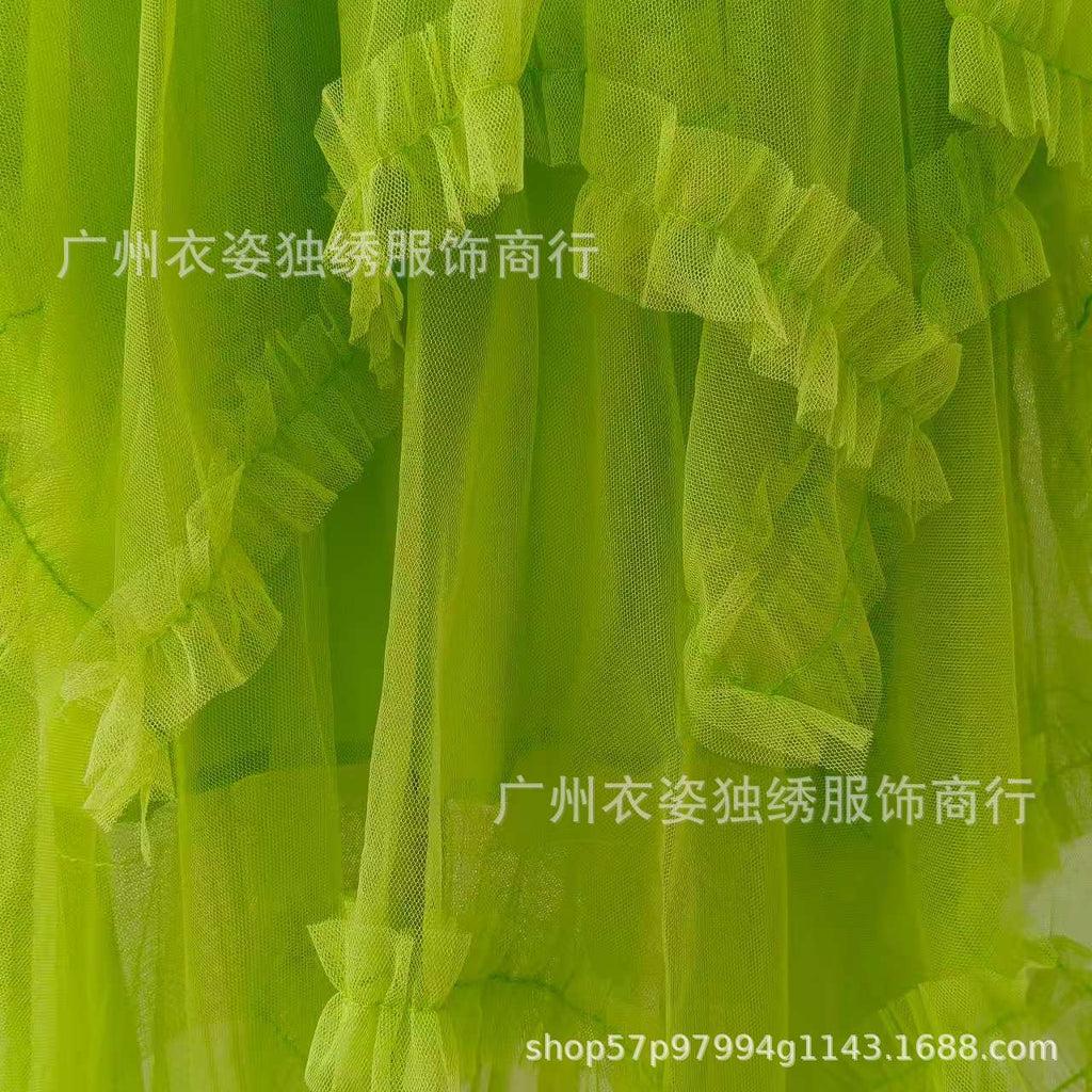 Irregular Mesh Cake Skirt with Fungus Edges, Mid-Length High Waist, Large Hem, Fluffy Fairy Gauze Skirt, Long Skirt 1279