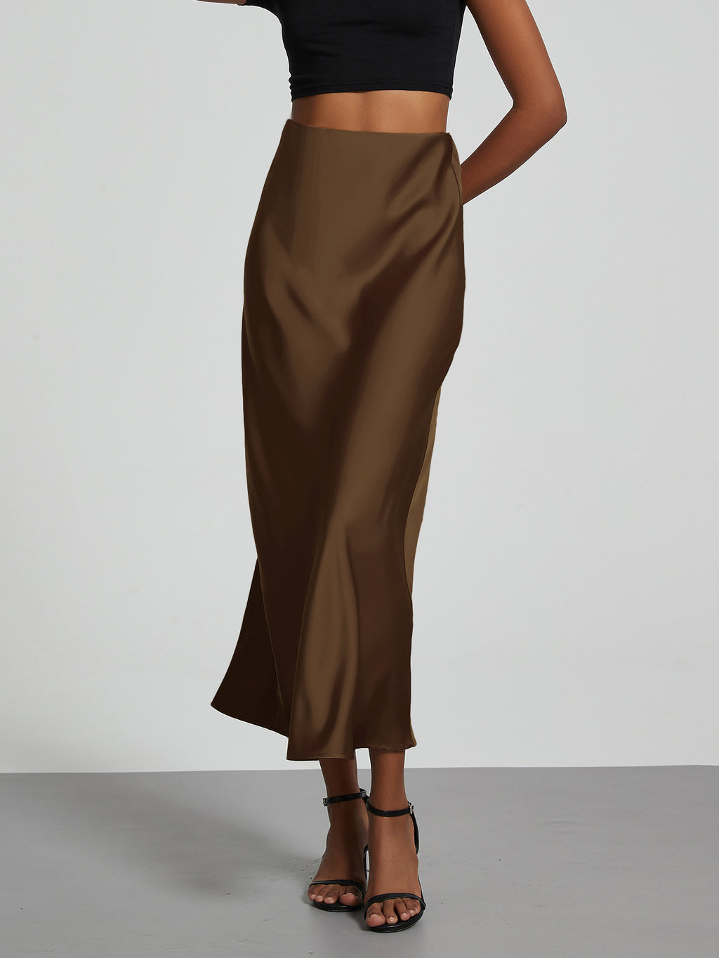 Cross-border women's clothing wholesale European and American style fashion temperament satin texture skirt Joker solid color glossy mid-length skirt