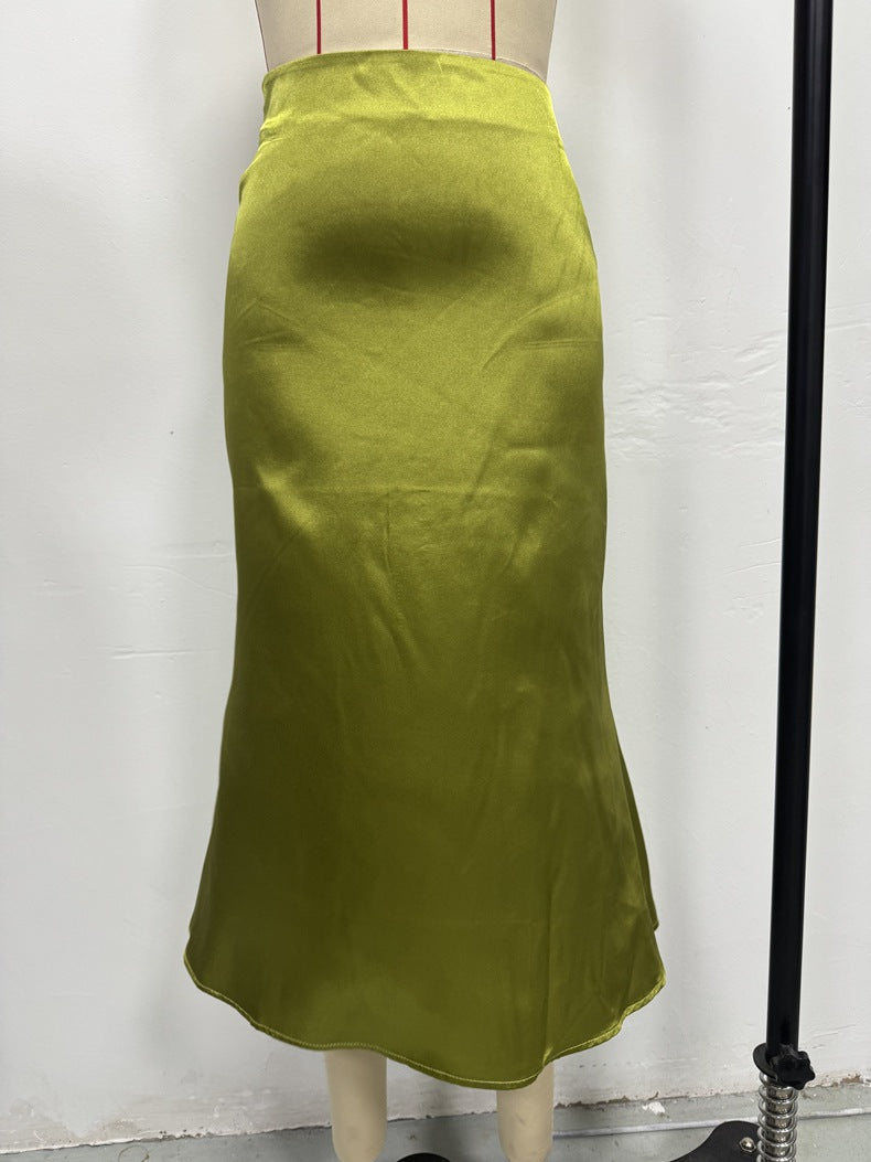 Hip-Covering Fishtail Skirt Satin Mid-Length Skirt Spring and Summer New European and American Cross-Border Women's Clothing Manufacturer Direct