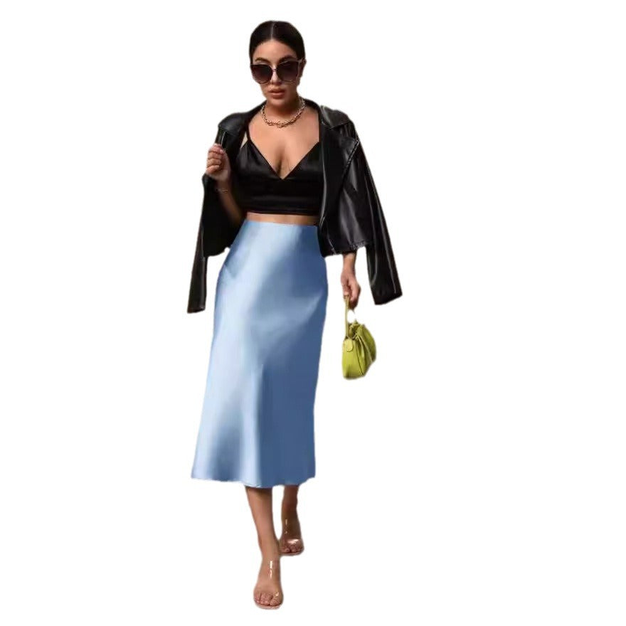 Hip-Covering Fishtail Skirt Satin Mid-Length Skirt Spring and Summer New European and American Cross-Border Women's Clothing Manufacturer Direct