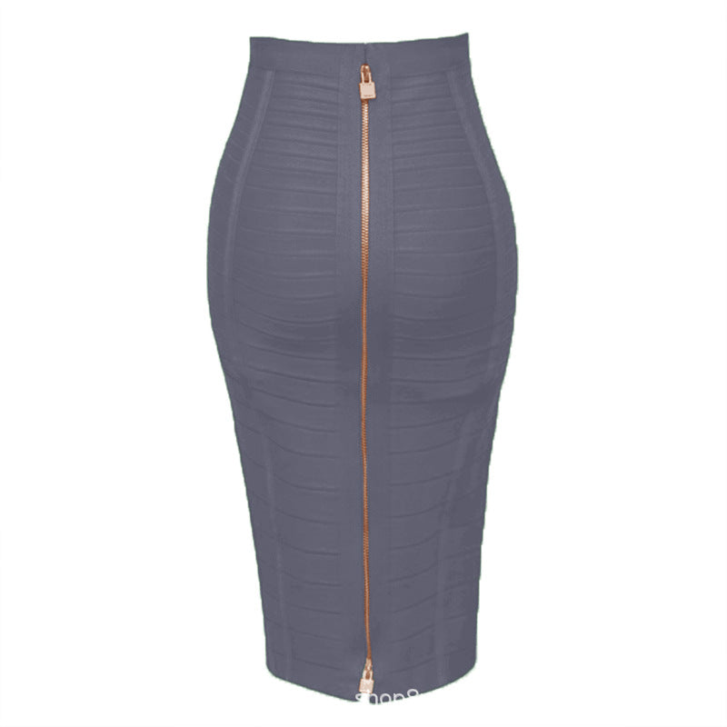 Amazon Aliexpress Best-Selling 16-Color Bandage Skirt Stripesd Zipper Double-Open Sexy High-Waist Hip Skirt Skirt