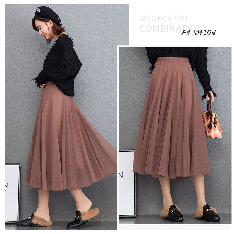 Mesh Skirt Long Skirt Mid-length A- line Skirt Summer Square Dance Skirt 720 Degree Large Swing Skirt in stock Hair