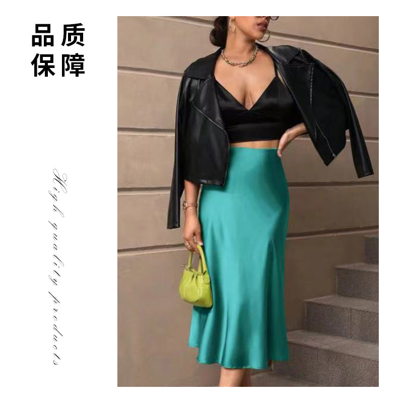 Hip-Covering Fishtail Skirt Satin Mid-Length Skirt Spring and Summer New European and American Cross-Border Women's Clothing Manufacturer Direct
