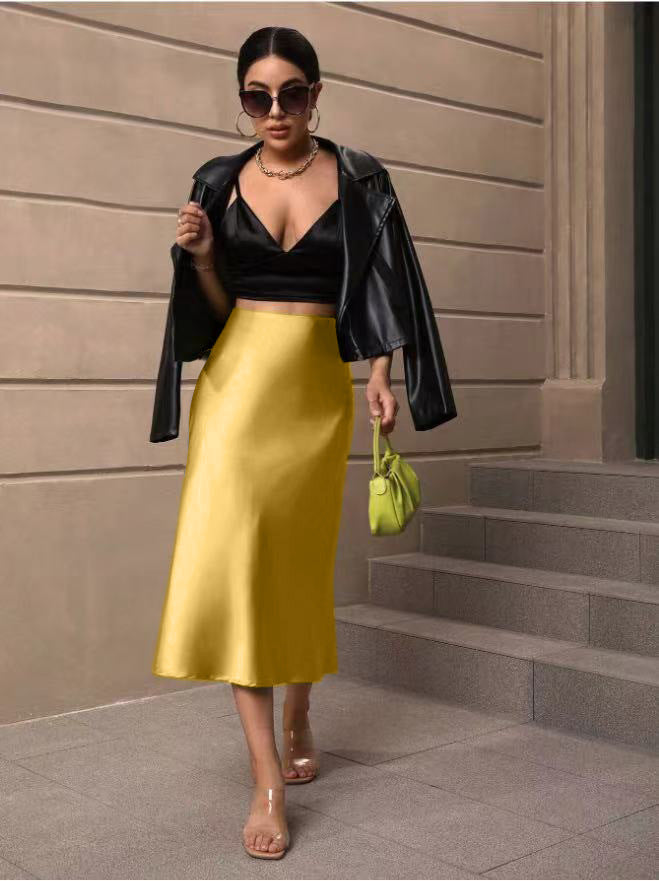 Hip-Covering Fishtail Skirt Satin Mid-Length Skirt Spring and Summer New European and American Cross-Border Women's Clothing Manufacturer Direct
